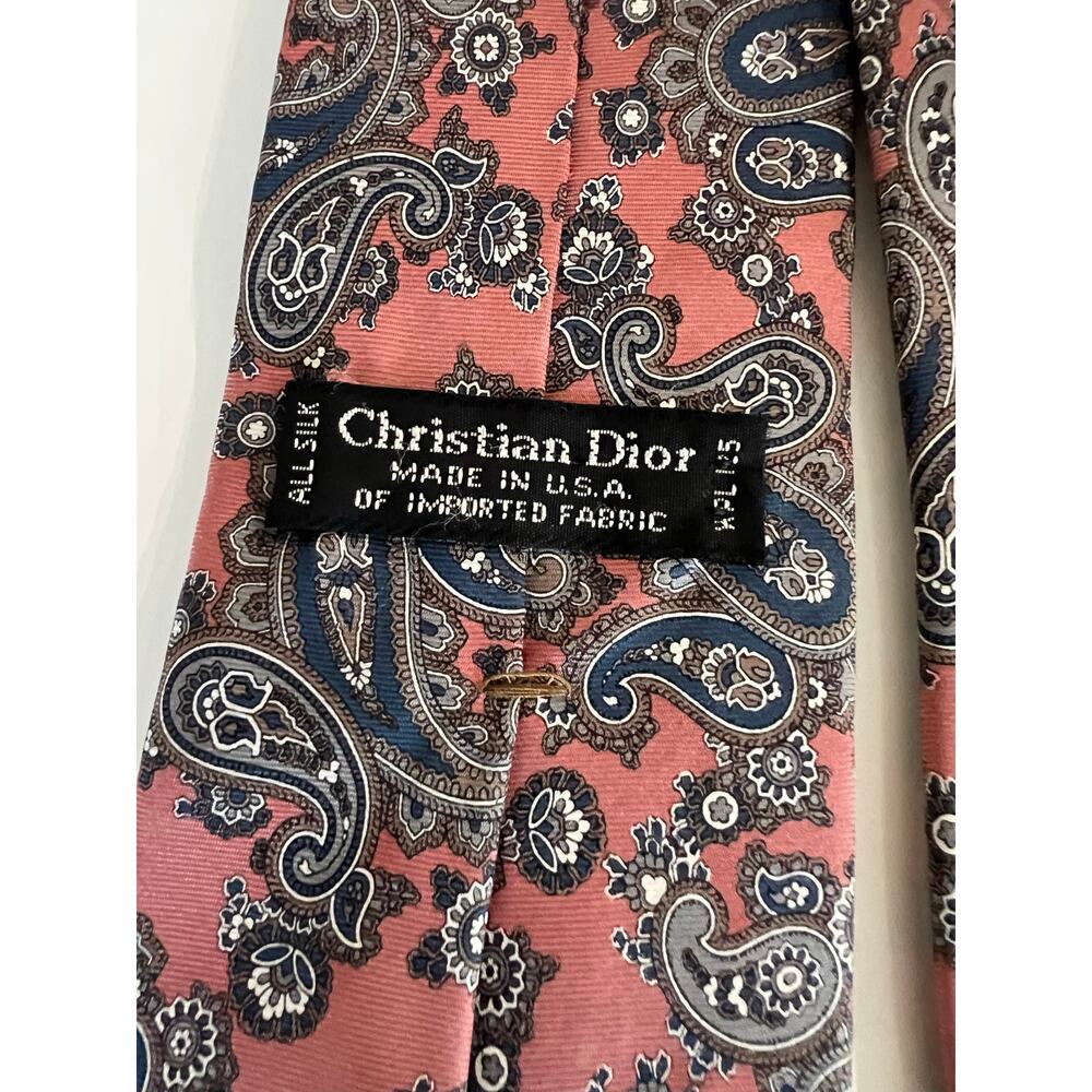 Christian Dior Men's Silk Neck Tie Made in Italy Pink & Blue Paisley Print JL - Picture 5 of 8